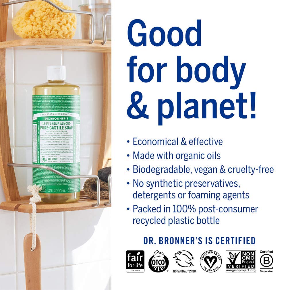 Dr. Bronner's - Pure-Castile Liquid Soap (Almond, 32 ounce) - Made with Organic Oils, 18-in-1 Uses: Face, Body, Hair, Laundry, Pets and Dishes Beauty & Personal Care Dr. Bronner's