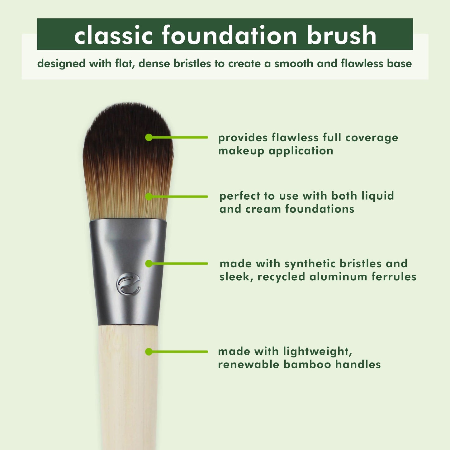 EcoTools Classic Foundation Face Brush, For Liquid, & Cream Foundation, Flat Foundation Brush, Makeup Brush For Natural Makeup, Buildable Coverage Beauty & Personal Care EcoTools
