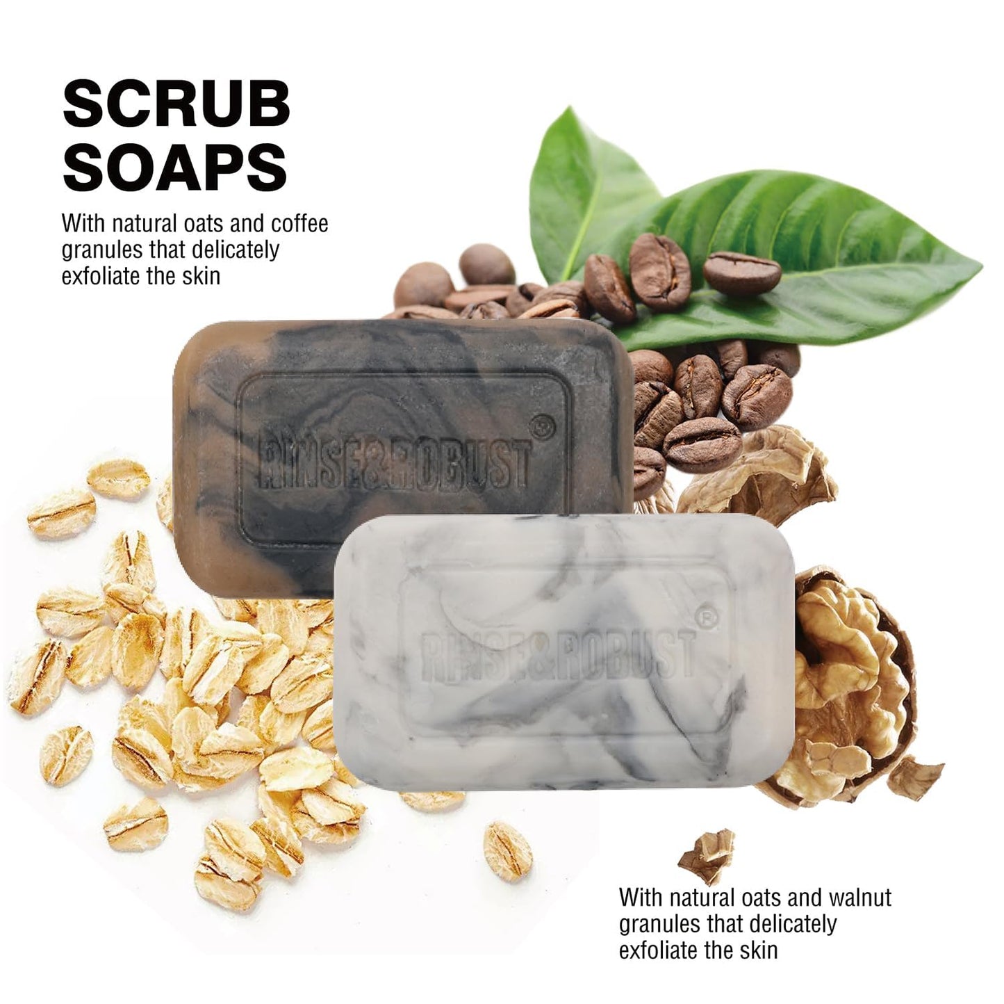 Rinse & Robust Bar Soap for Men - 4Pcs Exfoliating & Moisturizing 4-in-1 Cleansing Bar Set for Face, Body, Hands & Shave | All Skin Types | Luxury Beauty & Personal Care Rinse & Robust