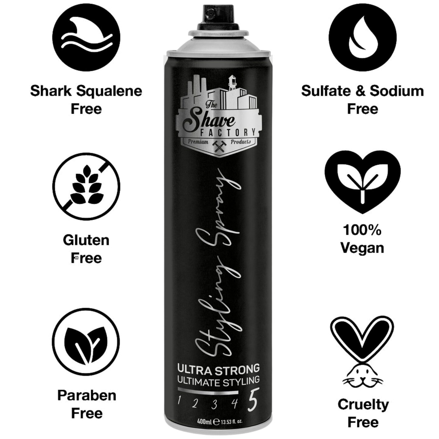 the shave factory Ultra Strong Styling Spray: Long-lasting Hold, Perfect Control and Impeccable Style 400ml 13.52 fl oz. (Regular) Beauty & Personal Care the shave factory