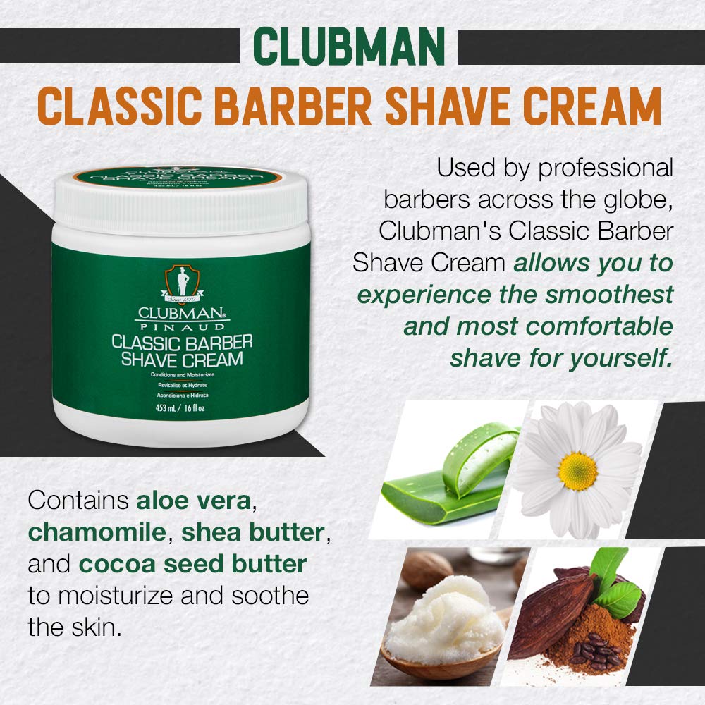 Clubman Pinaud Classic Barber Shave Cream, Moisturizing and Conditioning for Smooth Shave, Professional Quality for All Beard Types, 16 fl oz, 1-pack Beauty & Personal Care Clubman