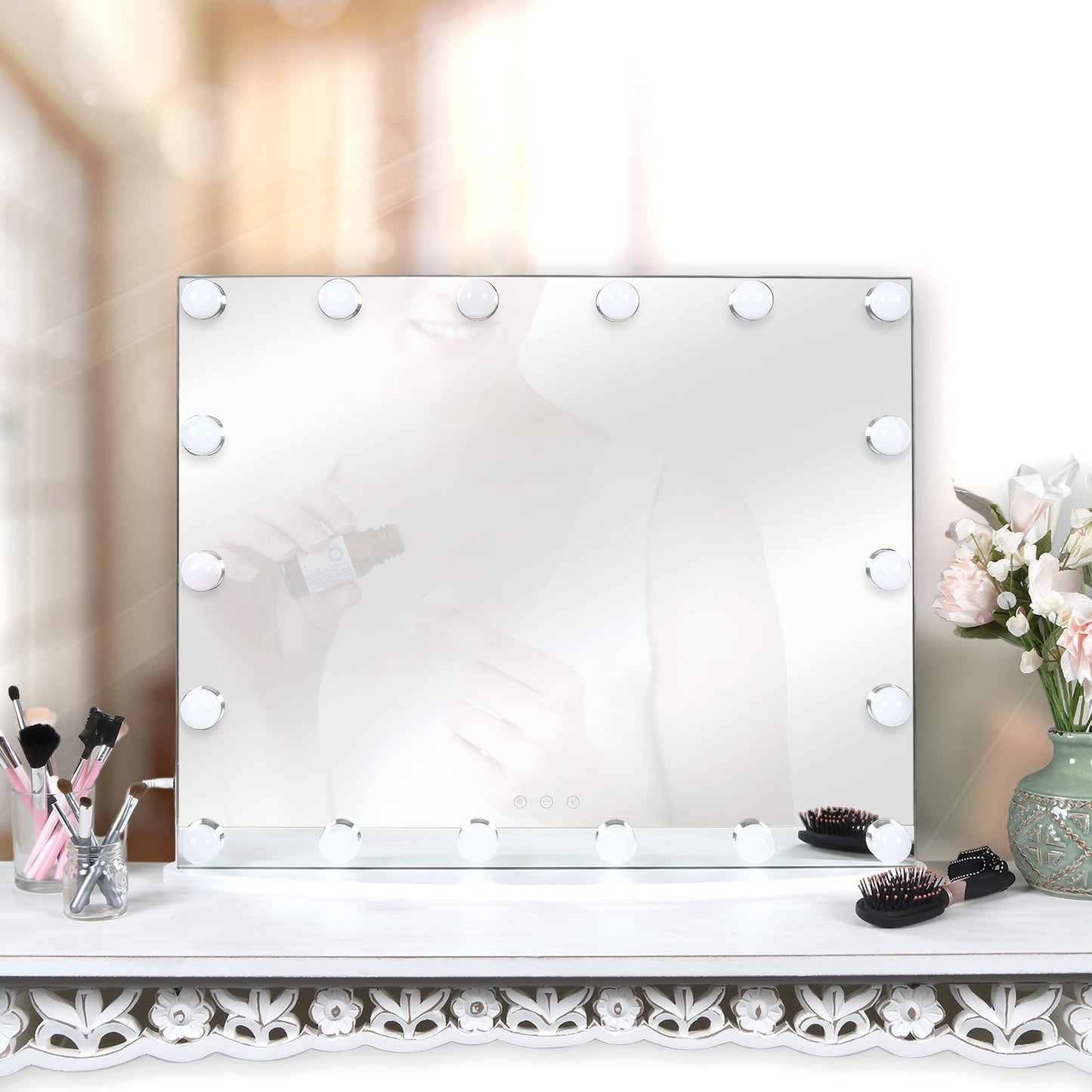 Prinz Lightup Vanity Mirror with 18 LED Lights, 25" Hollywood Makeup Mirror for Bedroom or Dressing Room, Tabletop, White Beauty & Personal Care Prinz