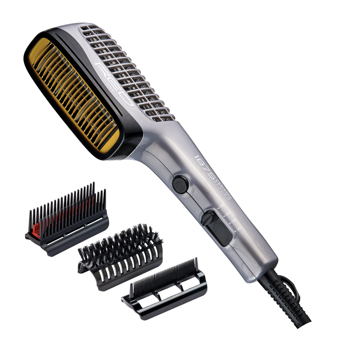 Red by Kiss 1875 Ceramic Ionic Hair Styler, Blow Dry Comb with 3 Attachments Including Detangler Pik, 4 Heat Settings & Cool Shot for Fast Drying,