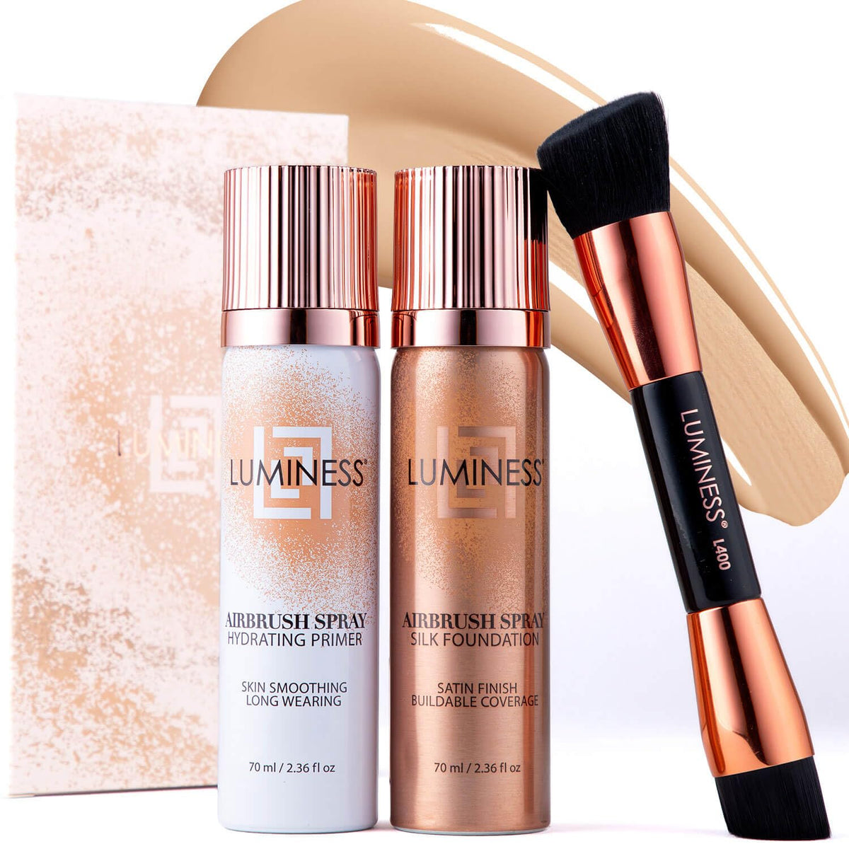 LUMINESS Airbrush Spray Silk Foundation Starter Kit - Fair - Foundation, Primer & Dual-Sided Angled Buffing Brush - Medium, Buildable Coverage Beauty & Personal Care LUMINESS