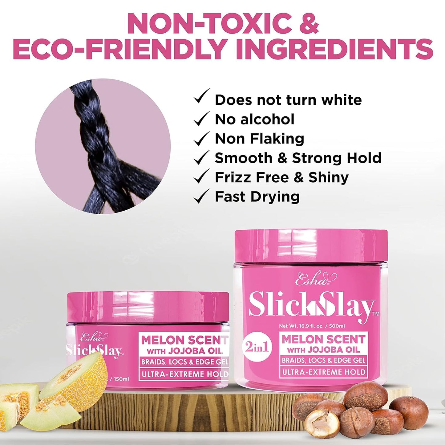 Esha Slick N Slay Braiding Gel: Ultra Hold & Hydrating Gel for Braids, Twists, Locs - Melon Infused, Fast Dry Formula - 5oz Beauty & Personal Care Esha