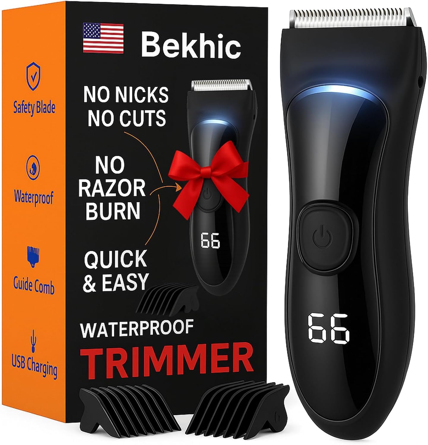 Bekhic Manscape Groin & Body Hair Trimmer for Men - Waterproof Pubic Hair Shaver & Ball Groomer with LED Light - No-Nick Ceramic Blade, 90-Min Beauty and Personal Care Bekhic