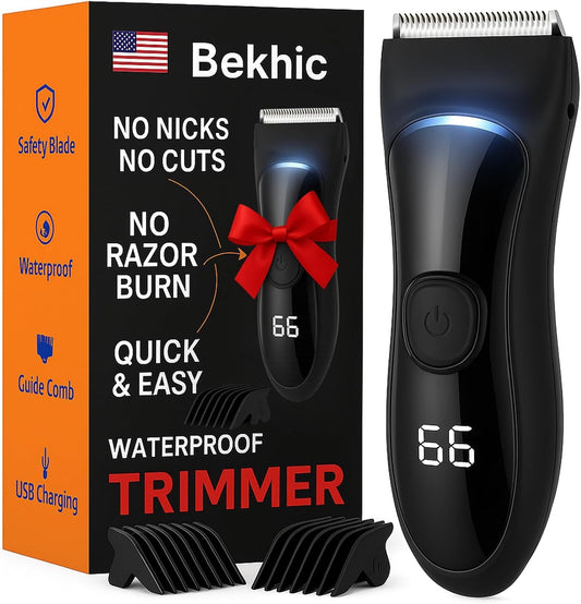 Bekhic Manscape Groin & Body Hair Trimmer for Men - Waterproof Pubic Hair Shaver & Ball Groomer with LED Light - No-Nick Ceramic Blade, 90-Min Beauty and Personal Care Bekhic