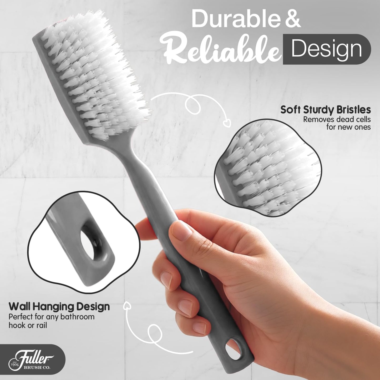 Fuller Brush Bath Brush with Long Handle - 13 Inch Back Scrubber for Shower - Gentle Exfoliating Body Brush for Wet or Dry Brushing - Ergonomic Beauty and Personal Care Fuller Brush