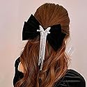 Wekicici Butterfly Rhinestone Hair Clips with Tassel Barrettes and Huge Soft Bows for Women and Girls (Black) Beauty & Personal Care wekicici