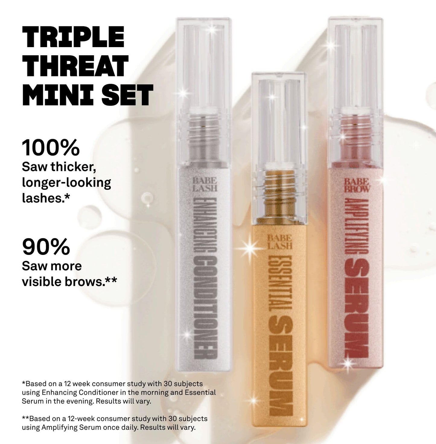 Babe Original Triple Threat Mini Set, Includes Babe Lash Essential Serum & Enhancing Conditioner + Babe Brow Amplifying Serum, 1 mL, 3 Pack Beauty & Personal Care BABE ORIGINAL
