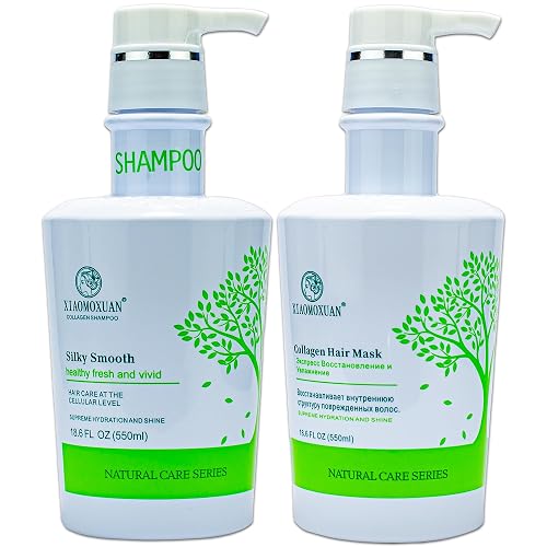 Xiaomoxuan Organic Collagen Tea Tree Deep Conditioning Hair Mask and Natural Cleansing Shampoo Build-Up Remover Set for Moisturizing and Split End Beauty & Personal Care Xiaomoxuan