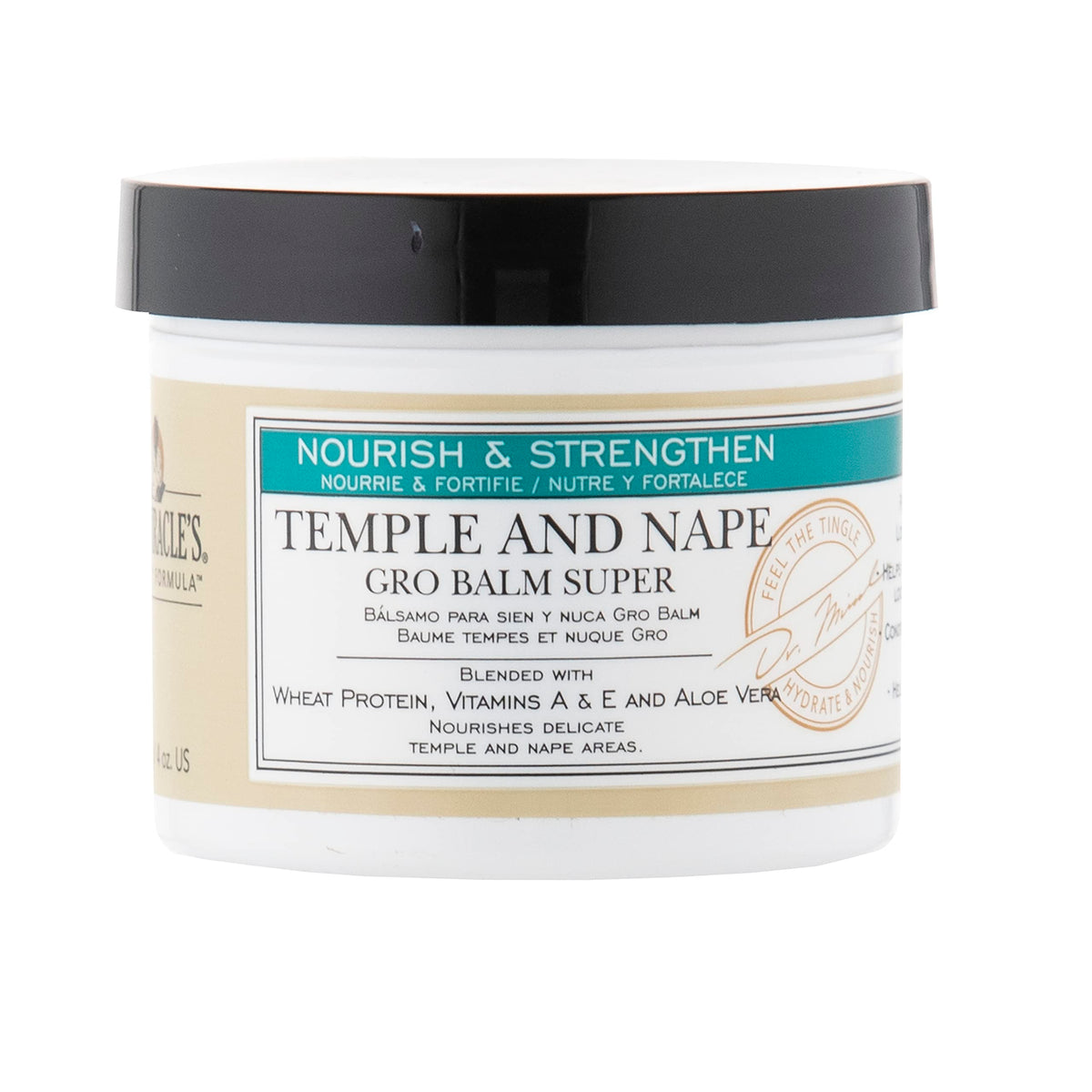 Dr. Miracle's Temple and Nape Gro Balm - For Healthy Hair Growth, Contains Wheat Protein, Aloe, Vitamin A, Vitamin D, Strengthens, Promotes Growth, 4