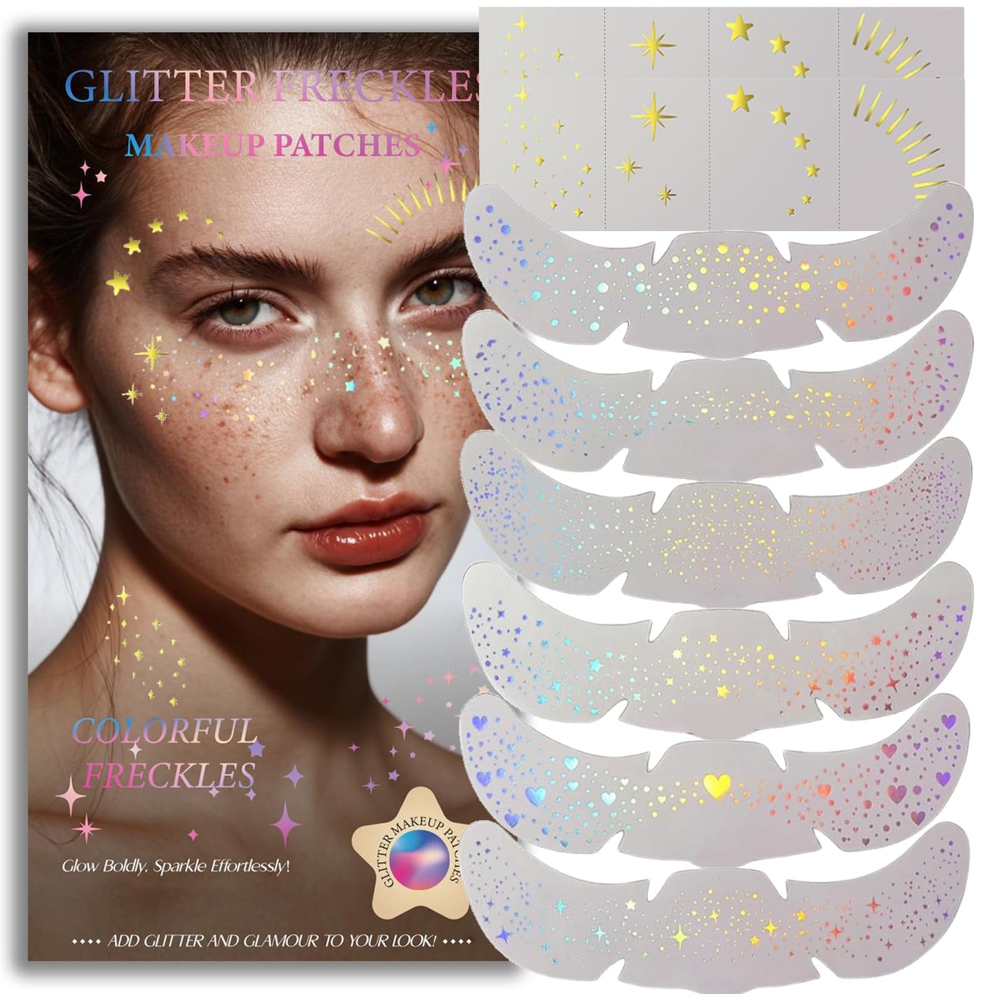 Glitter Freckles, Holographic Face and Body Glitter Tattoo Sparkle for Women Gold Glow Cosmetic Star Makeup Accessories for Festival Rave Beauty & Personal Care Anmubag