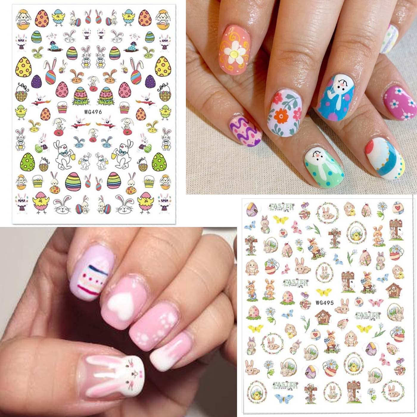 Easter Nail Art Stickers Decals, 3D Self-Adhesive Cartoon Bunny Egg Chicken Nail Decals for Women Girls Easter Day DIY Nail Decoration 6 Sheets Beauty & Personal Care Rhdun