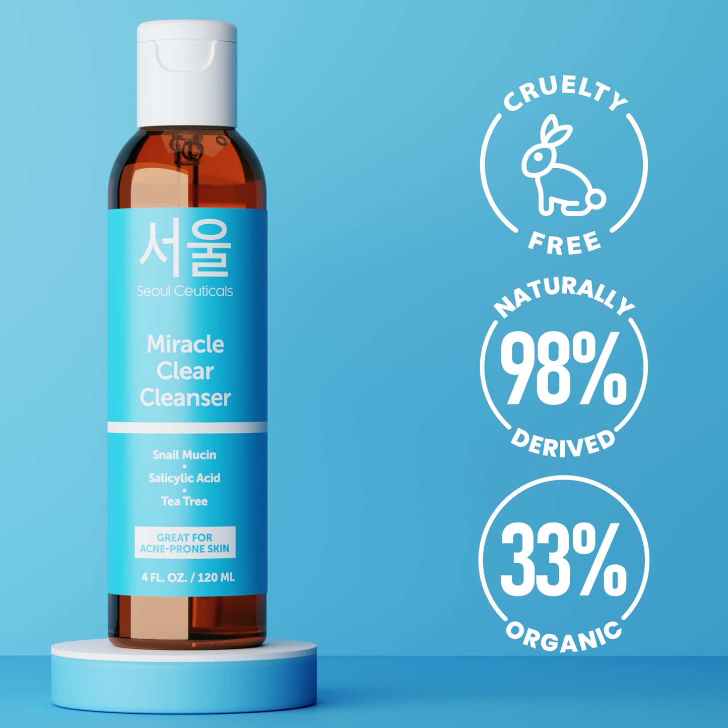 SeoulCeuticals Korean Acne Snail Cleanser Face Wash - Snail Mucin, Salicylic Acid & Tea Tree Acne Treatment for Sensitive Skin & K Beauty Glow 4oz Beauty & Personal Care SeoulCeuticals