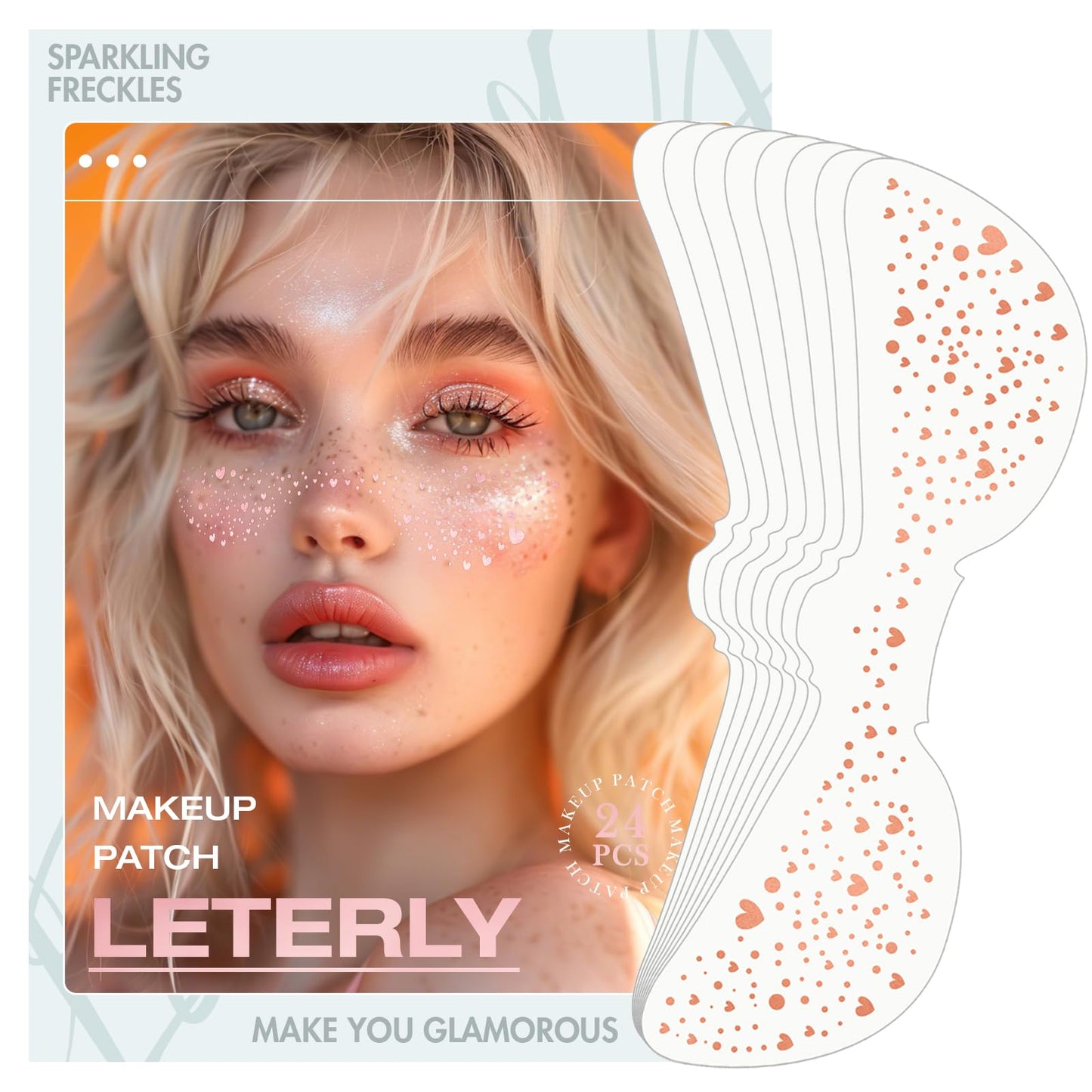Leterly 24 Pcs Glitter Freckles Face Tattoo,Rose Gold Face Glitter Makeup Patches Cute Sparkle Freckles Patches Waterproof Makeup Speckles for Face Beauty & Personal Care Leterly