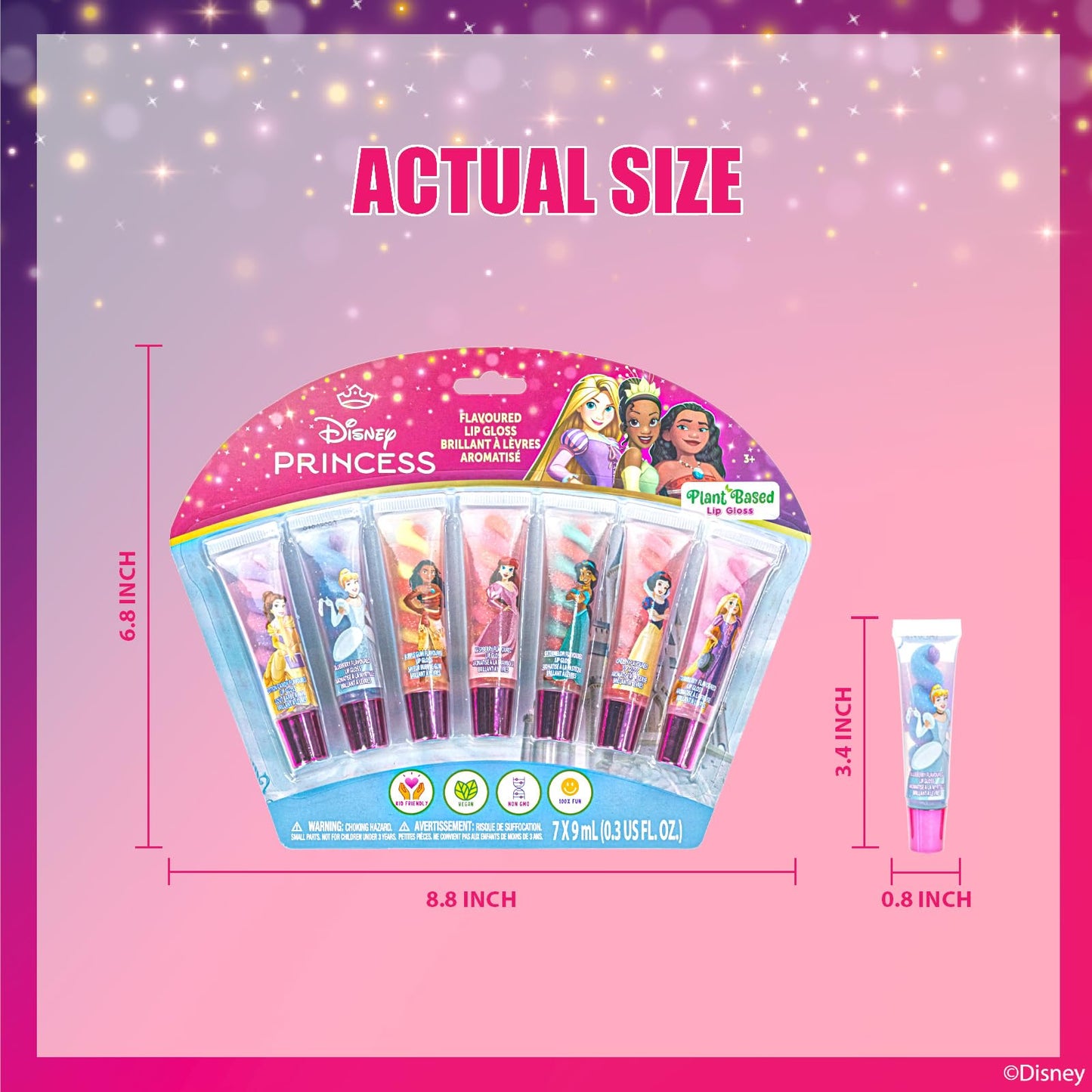 Townley Girl Disney Princess 7 Piece Swirl Lip Gloss, Girls Kids Party Favors, Lip Set for Girls, Perfect for Birthday Gifts, Plant Based, Ages 3 Beauty & Personal Care Townley Girl
