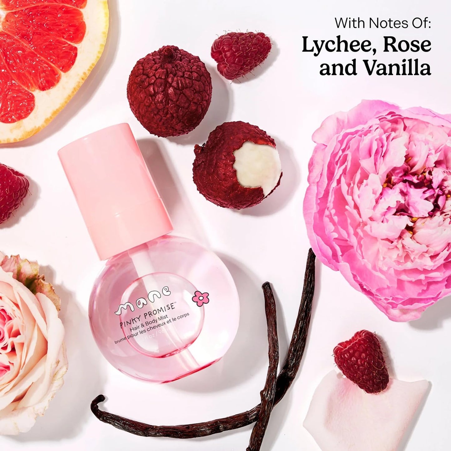 Mane Fruity Floral Hair and Body Mist - Lychee, Rose + Vanilla Body Spray & Hair Perfume - Hydrating & Non-Sticky Formula - Layerable Travel Size Beauty & Personal Care Mane