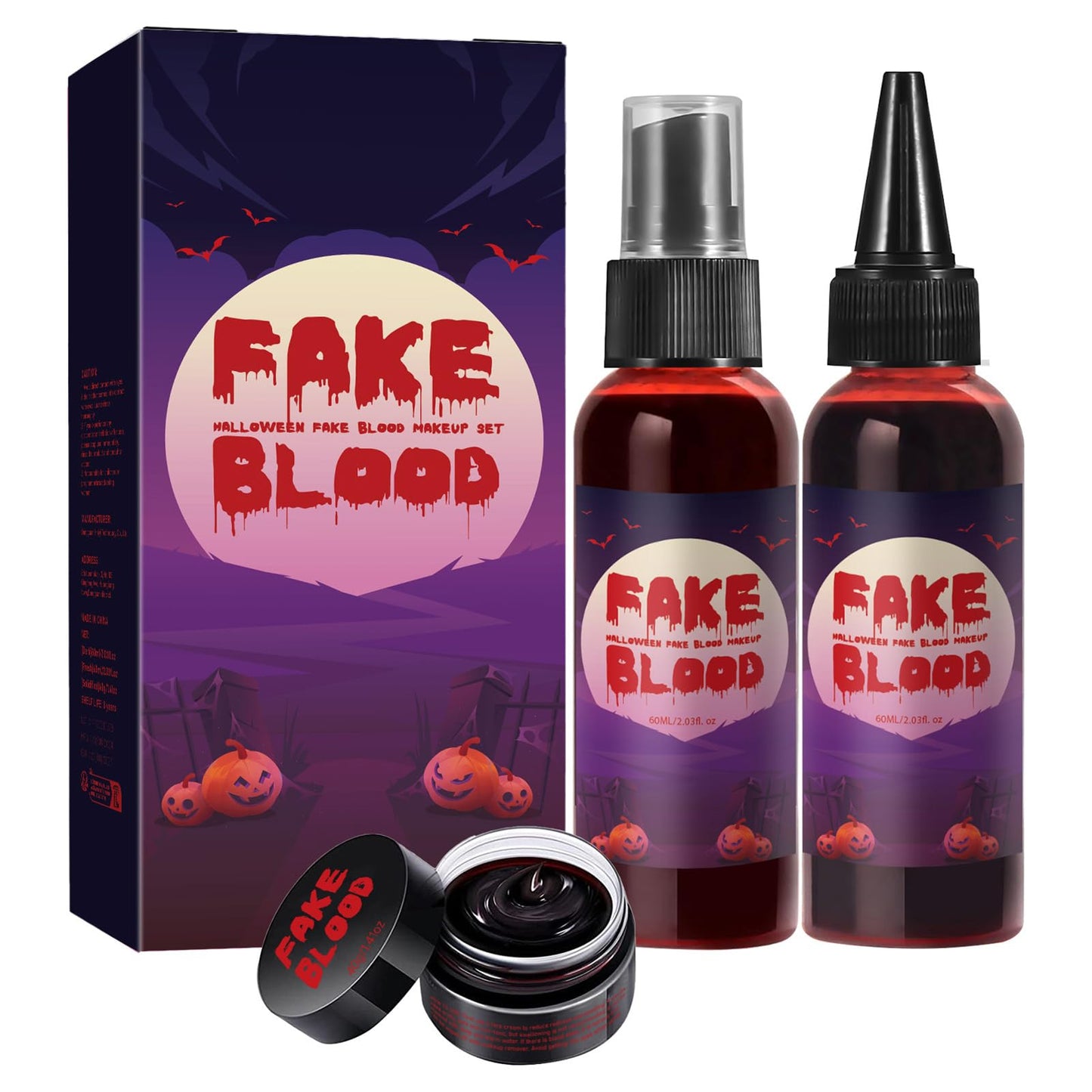 AOYEBO Fake Blood Makeup Kit - 60ml Spray & 40ml Coagulated Blood, Washable Realistic SFX Makeup for Halloween Zombie Vampire Cosplay (Natural Beauty & Personal Care AOYEBO