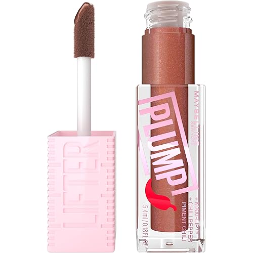 MAYBELLINE Lifter Gloss Lifter Plump, Plumping Lip Gloss with Chili Pepper and 5% Maxi-Lip, Cocoa Zing, Sheer Cool Brown, 1 Count Beauty & Personal Care MAYBELLINE