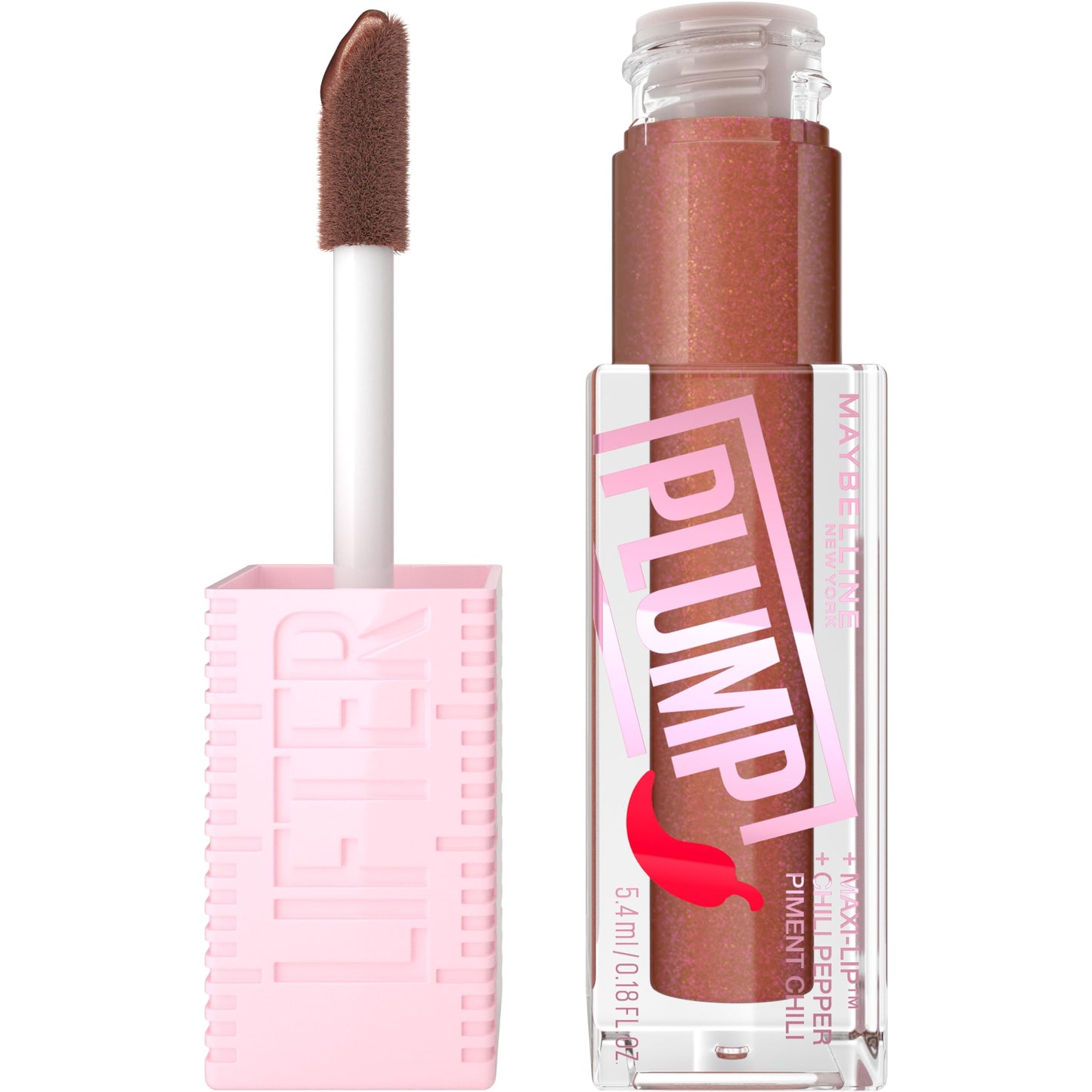 MAYBELLINE Lifter Gloss Lifter Plump, Plumping Lip Gloss with Chili Pepper and 5% Maxi-Lip, Cocoa Zing, Sheer Cool Brown, 1 Count Beauty & Personal Care MAYBELLINE