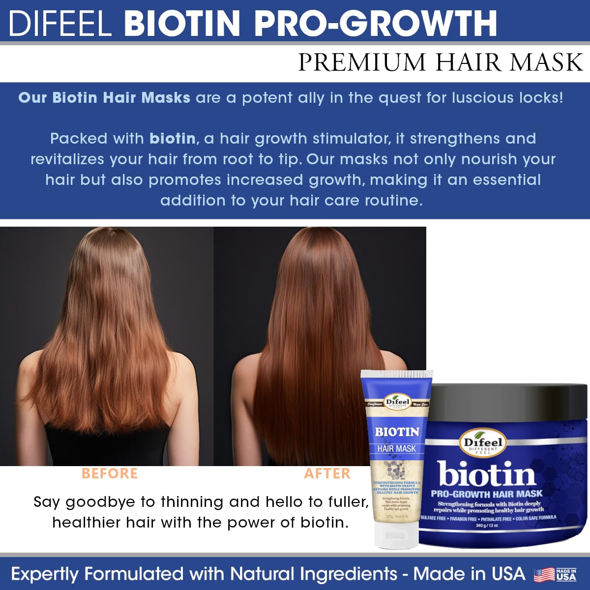 Difeel Pro-Growth Biotin Shampoo 4-PC Set- Includes Biotin Shampoo 33.8 oz, Leave-in Conditioning Spray 6oz, Hair Mask 12 oz AND Biotin Hair Oil Beauty & Personal Care Difeel