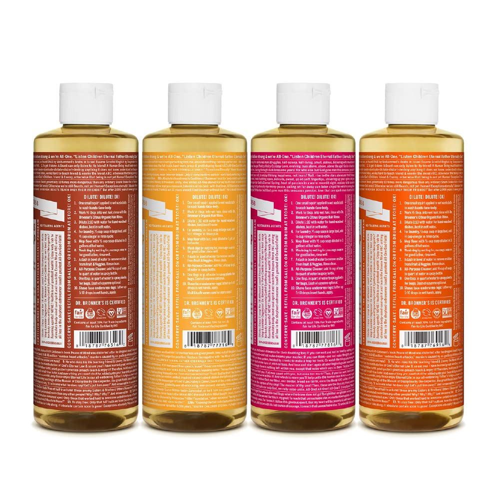 Dr. Bronner's - Pure-Castile Liquid Soap Variety Pack - Citrus, Tea Tree, Rose, & Eucalyptus, Made with Organic Oils, 18-in-1 Uses: Face, Body, Hair Beauty & Personal Care Dr. Bronner's