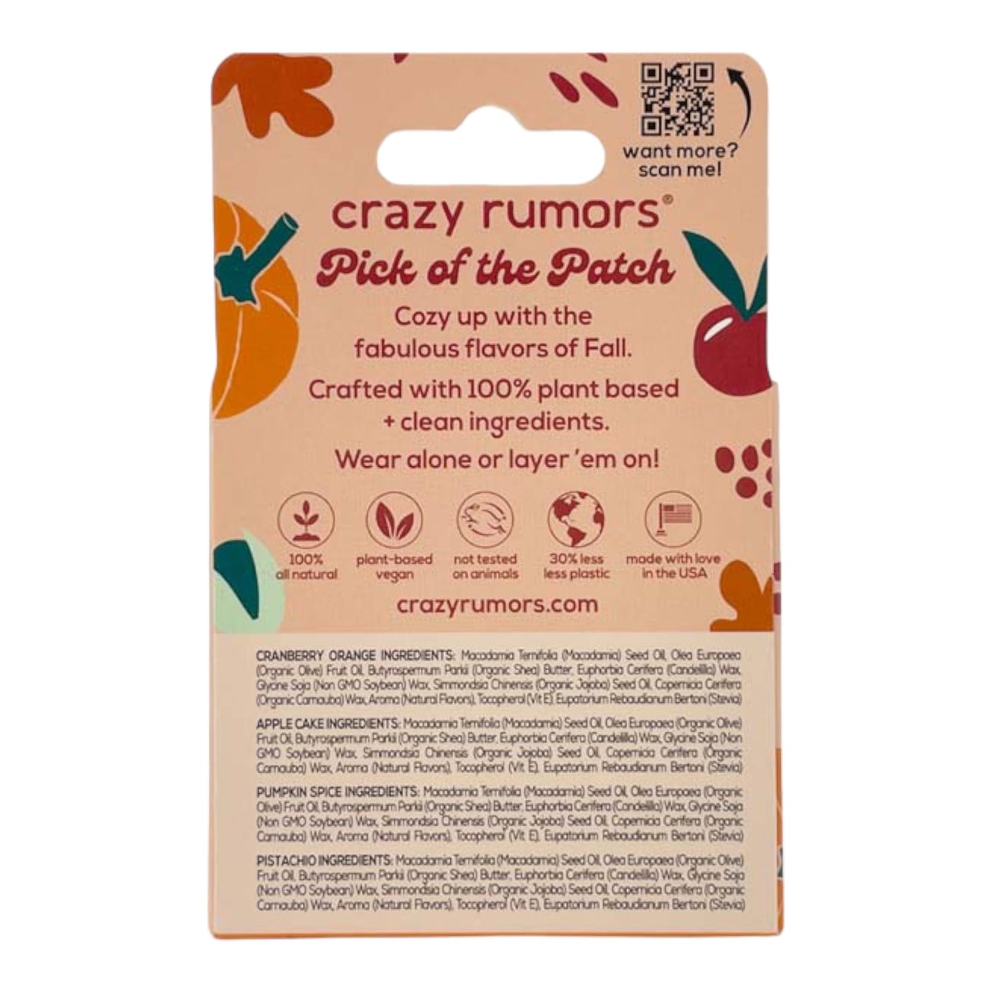 Crazy Rumors Harvest Lip Balm 4-Pack Mix (Cranberry Orange, Apple Cake, Pumpkin Spice, Pistachio) Beauty & Personal Care Crazy Rumors