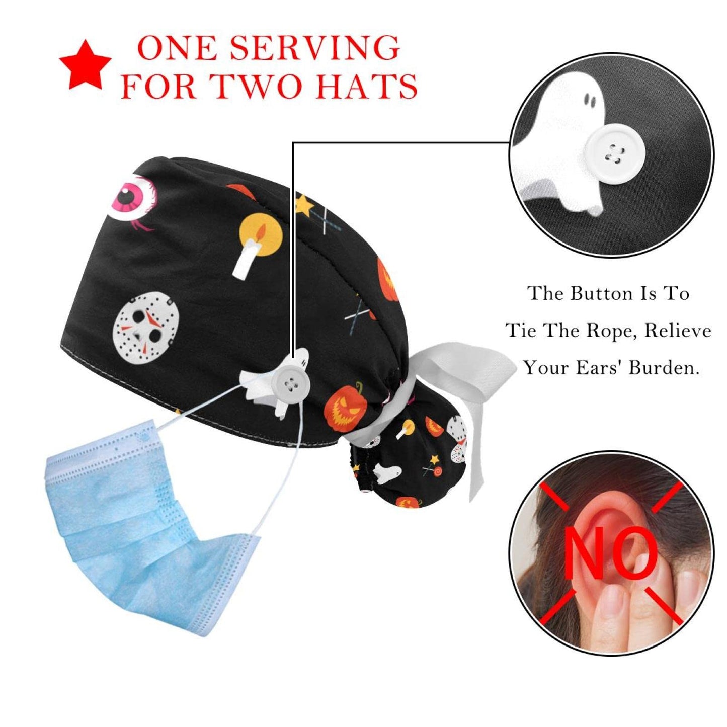 Adjustable Scrub Bouffant Caps, 2 Packs Candle Skull Ghost Halloween Working Hat Hair Cover with Ponytail Pouch, Soft Surgical Nurse Cap Beauty and Personal Care DEYYA