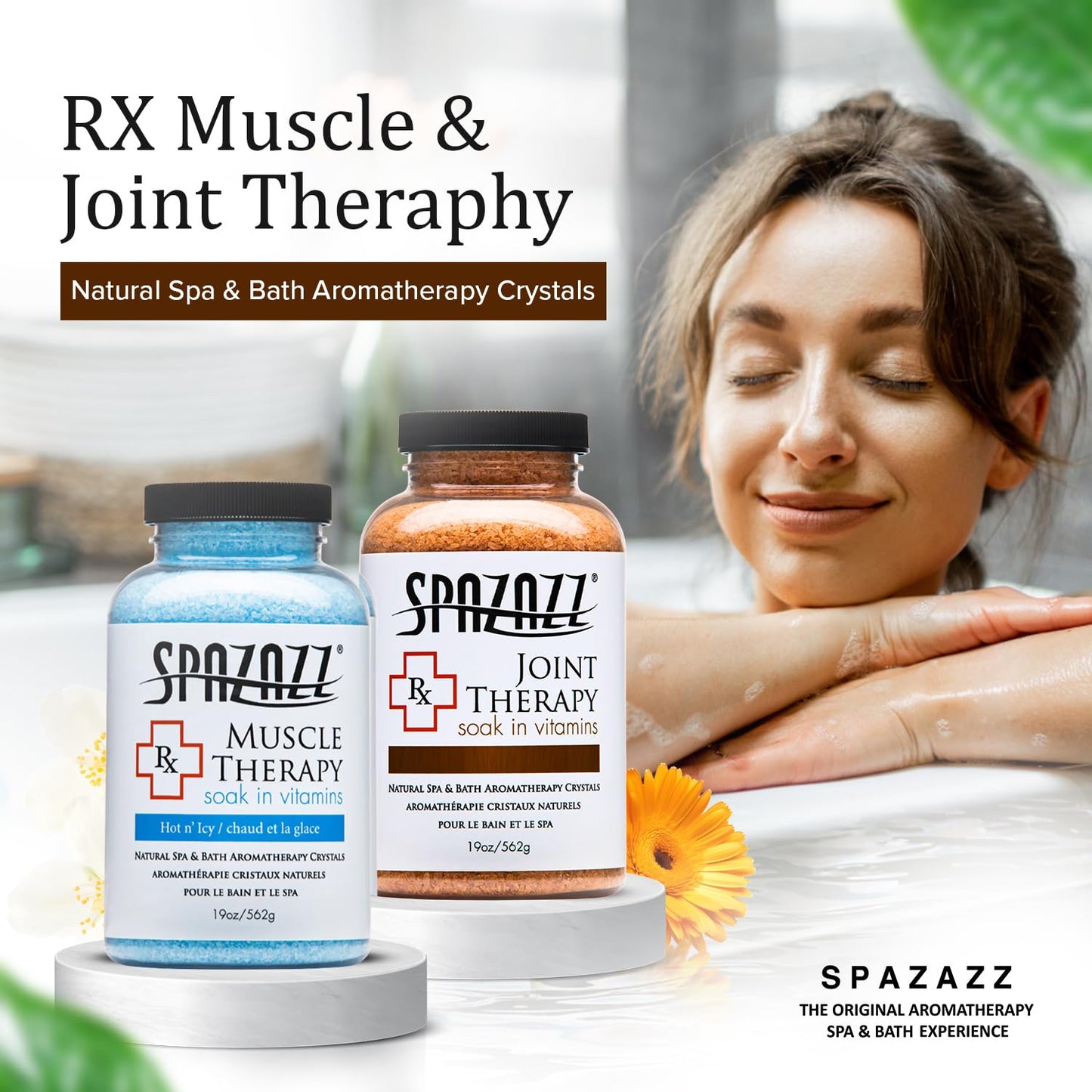 Spazazz Aromatherapy Spa and Bath Salts Crystals RX Therapy Collection 2 Pack Bundle- One 19 Oz Jar Each Spazazz Muscle Therapy and Joint Therapy Beauty & Personal Care Spazazz