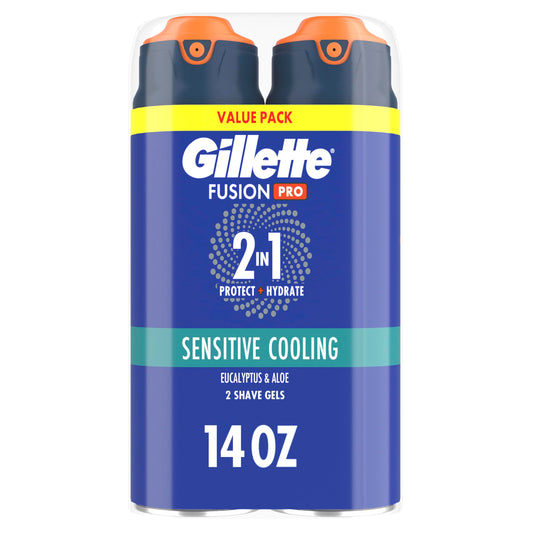 Gillette PRO Shaving Gel For Men Cools To Soothe Skin And Hydrates Facial Hair, TWIN PACK - Total 14oz, ProGlide Sensitive 2 in 1 Shave Gel Beauty and Personal Care Gillette Default Title