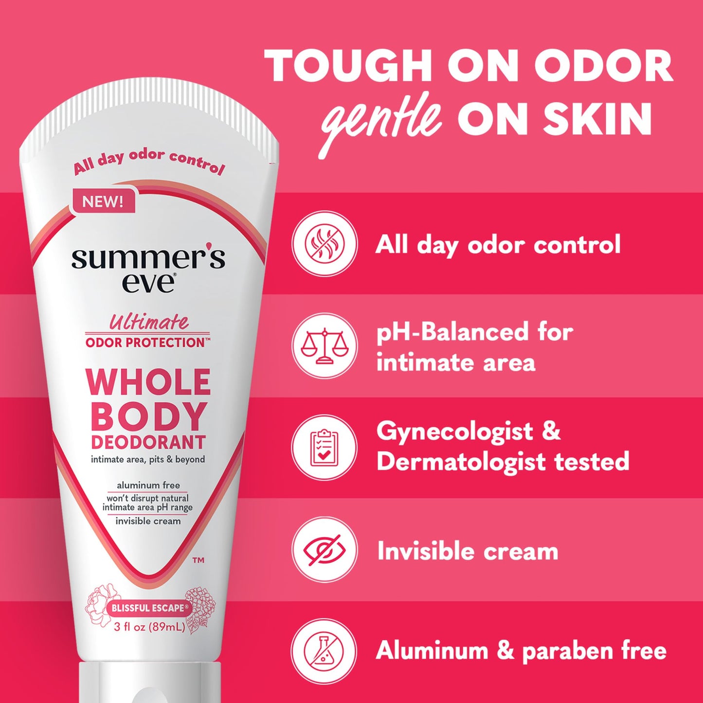 Summer's Eve Blissful Escape Whole Body Deodorant for Women, Aluminum-Free Ultimate Odor Control Cream, 3 Oz Beauty and Personal Care Summer's Eve