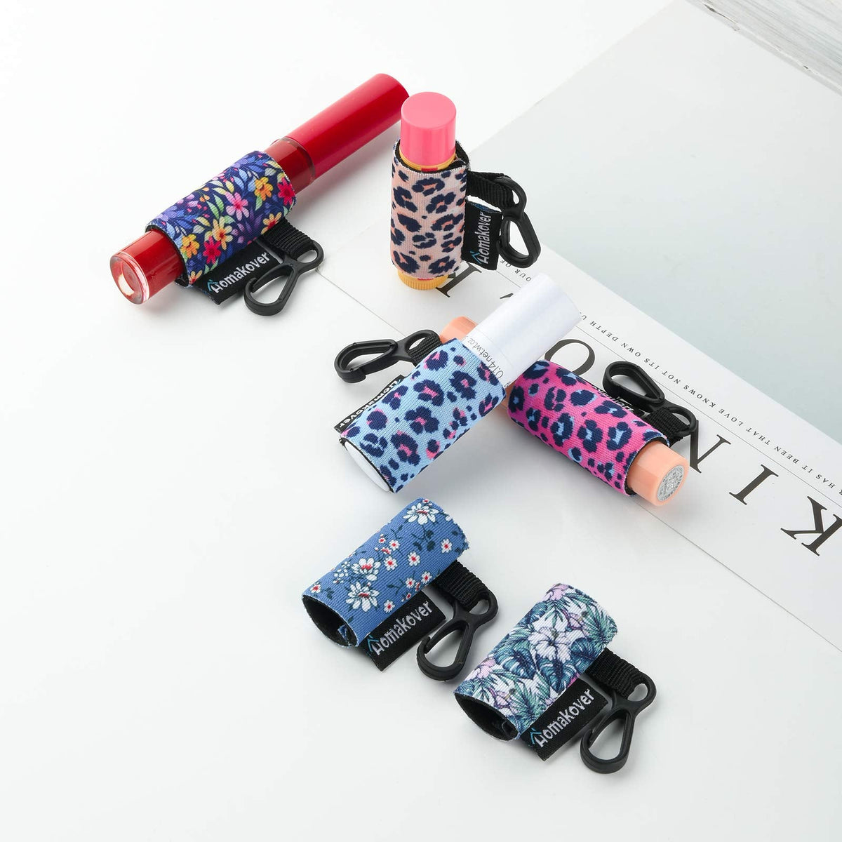6 Pack Compact Clip-On Chapstick Holder Premium Release Clip Neoprene Sleeve with Clip Fits Most Standard Lip Balm Beauty & Personal Care Homakover