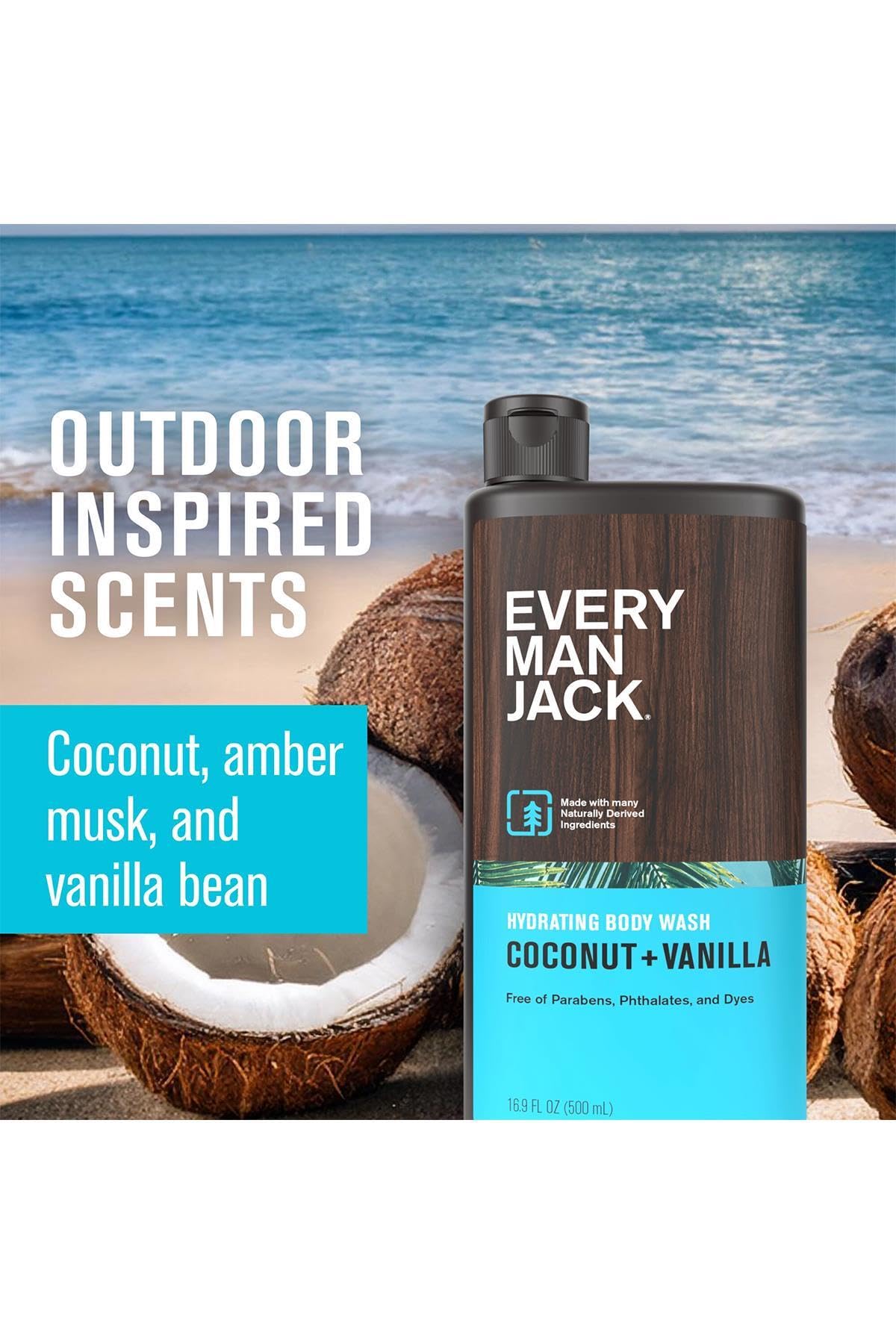 Every Man Jack Men's Hydrating Body Wash Naturally Derived Coconut and Vanilla - 16.9 fl oz NEW Beauty & Personal Care Every Man Jack