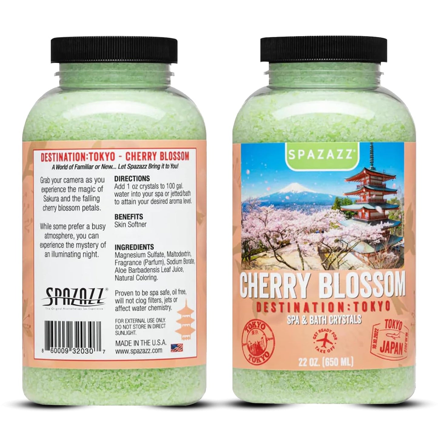 Hot Tub Aromatherapy Spa & Bath Salt Crystals - Cherry Blossom - Tokyo Destinations Collection - Scents for Relaxing in Spas and Bath Tubs - Skin Beauty and Personal Care Spazazz