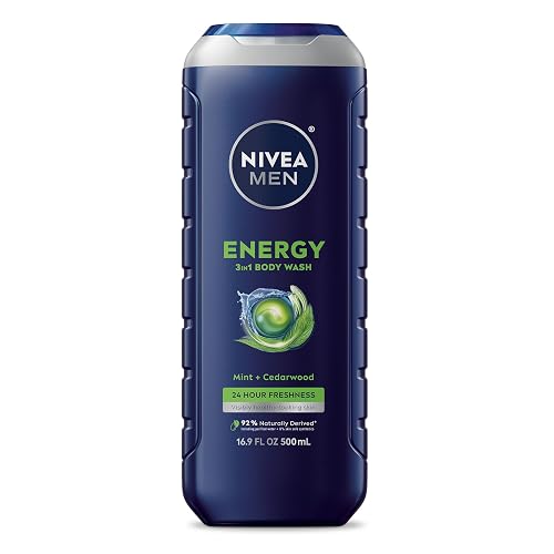 NIVEA MEN Energy Body Wash with Mint Extract, Cedarwood and Mint Scent, 3-in-1 Men's Body Wash, Face and Hair, Paraben Free, Vegan Formula, 16.9 Fl Oz Beauty & Personal Care NIVEA
