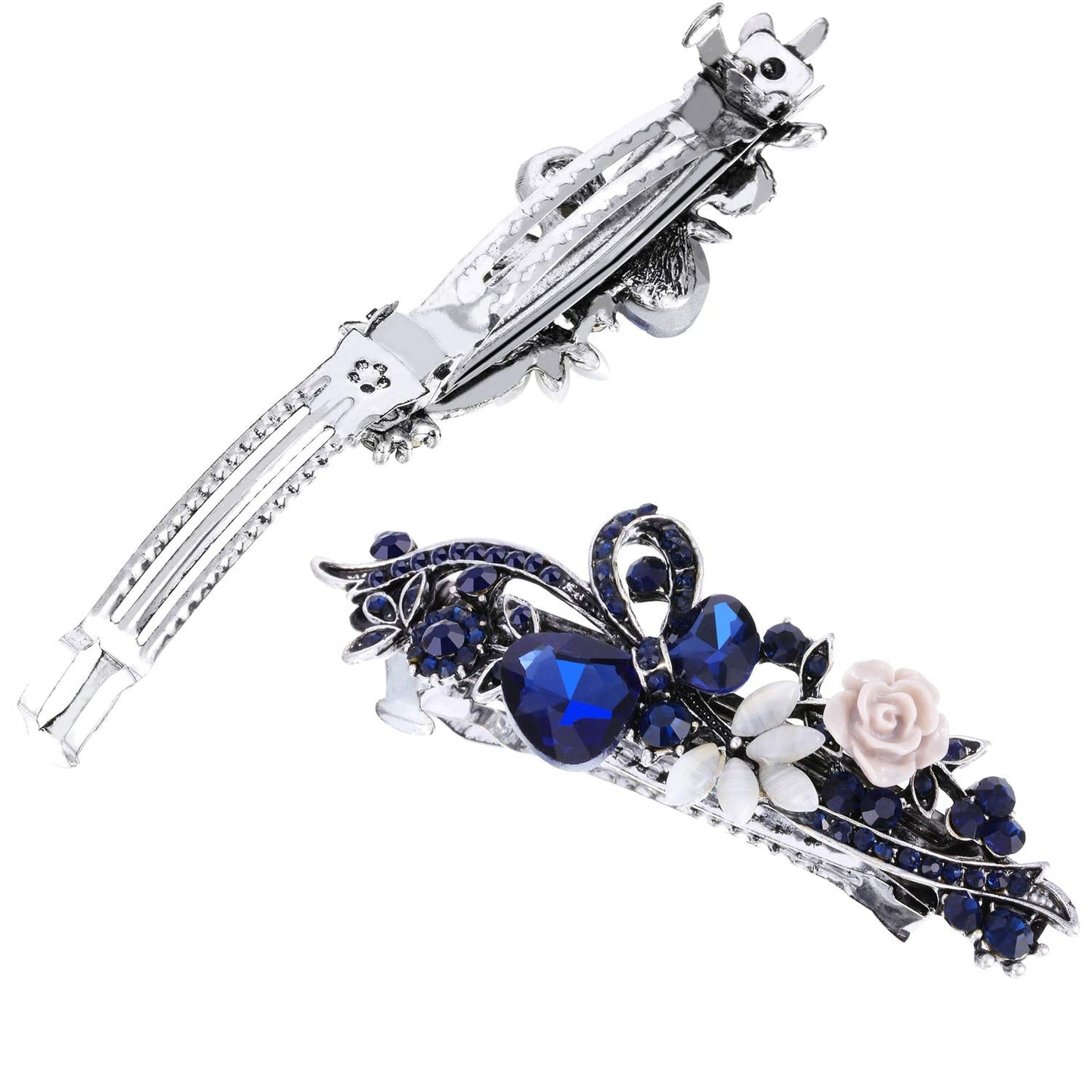 5 Pieces Crystal Rhinestones Hair Barrettes Large Flower Butterfly Pearl French Vintage Clip Wedding Navy Hair Jewelry for Thick long Hair Beauty & Personal Care Blulu