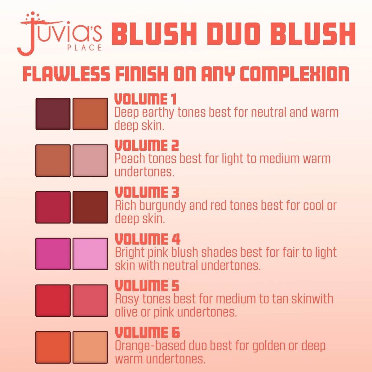 Juvia's Place Duo Blush Vol 6, Shimmer Glow Makeup Powder - All Skin Color