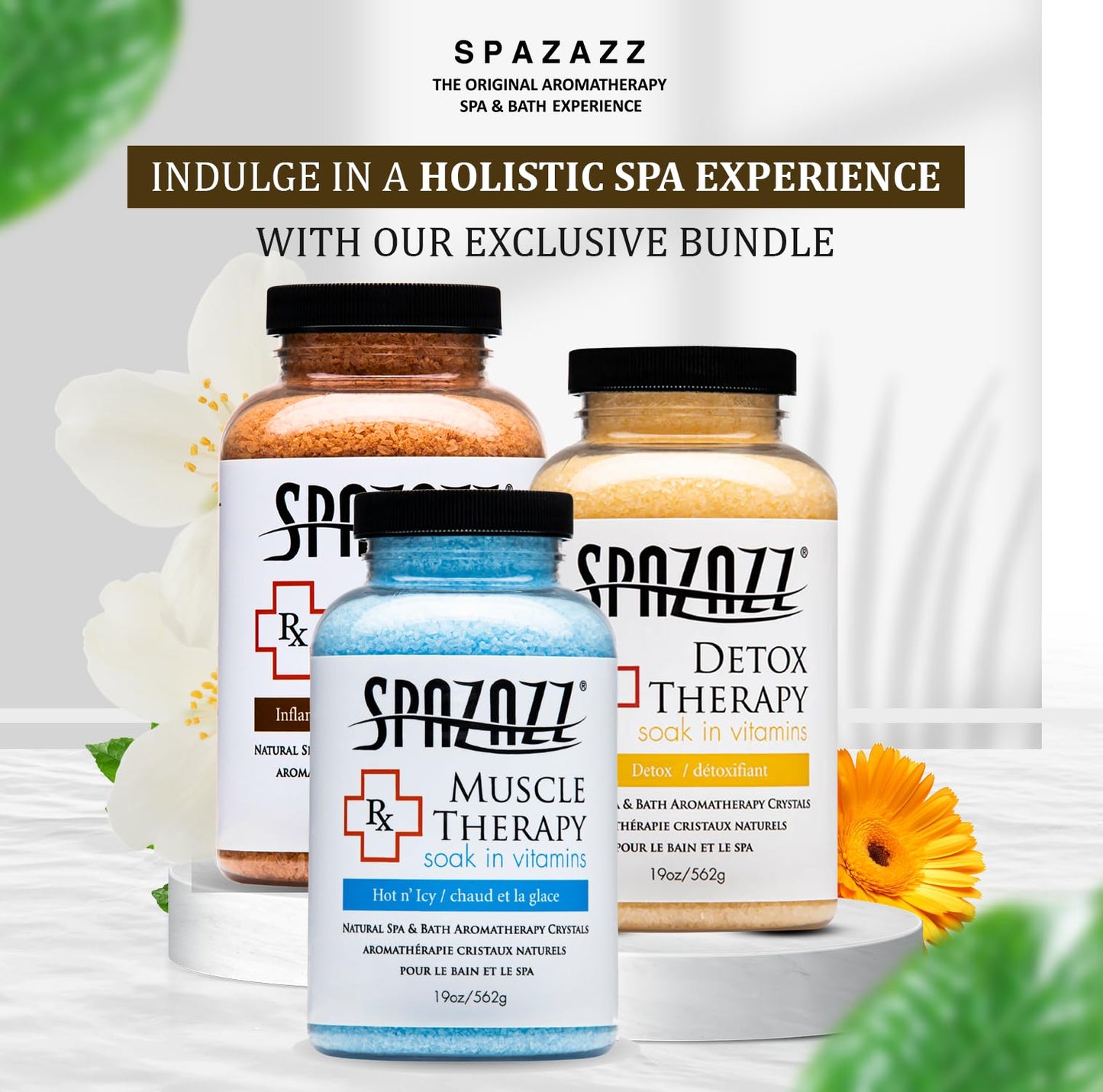 Spazazz Hot Tub Aromatherapy RX Muscle Detox Joint Bath Salt Crystals Bundle. Three Jars of 19oz Spazazz Hot Tub Crystals with Hot/Cold Towel Beauty and Personal Care Spazazz
