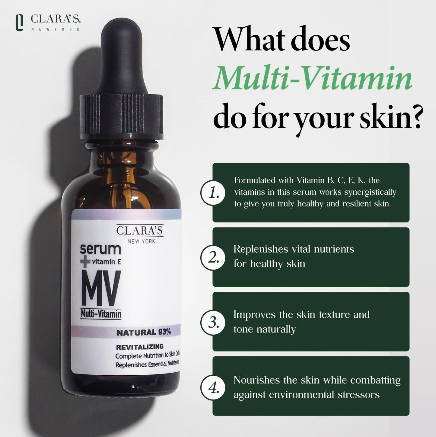 Clara’s New York 95% Natural Multi Vitamin Facial Serum with Vitamin E - Hydrating & Antioxidant Face Serum for Healthy, Glowing Skin - Made in USA Beauty & Personal Care CLARA'S NEW YORK