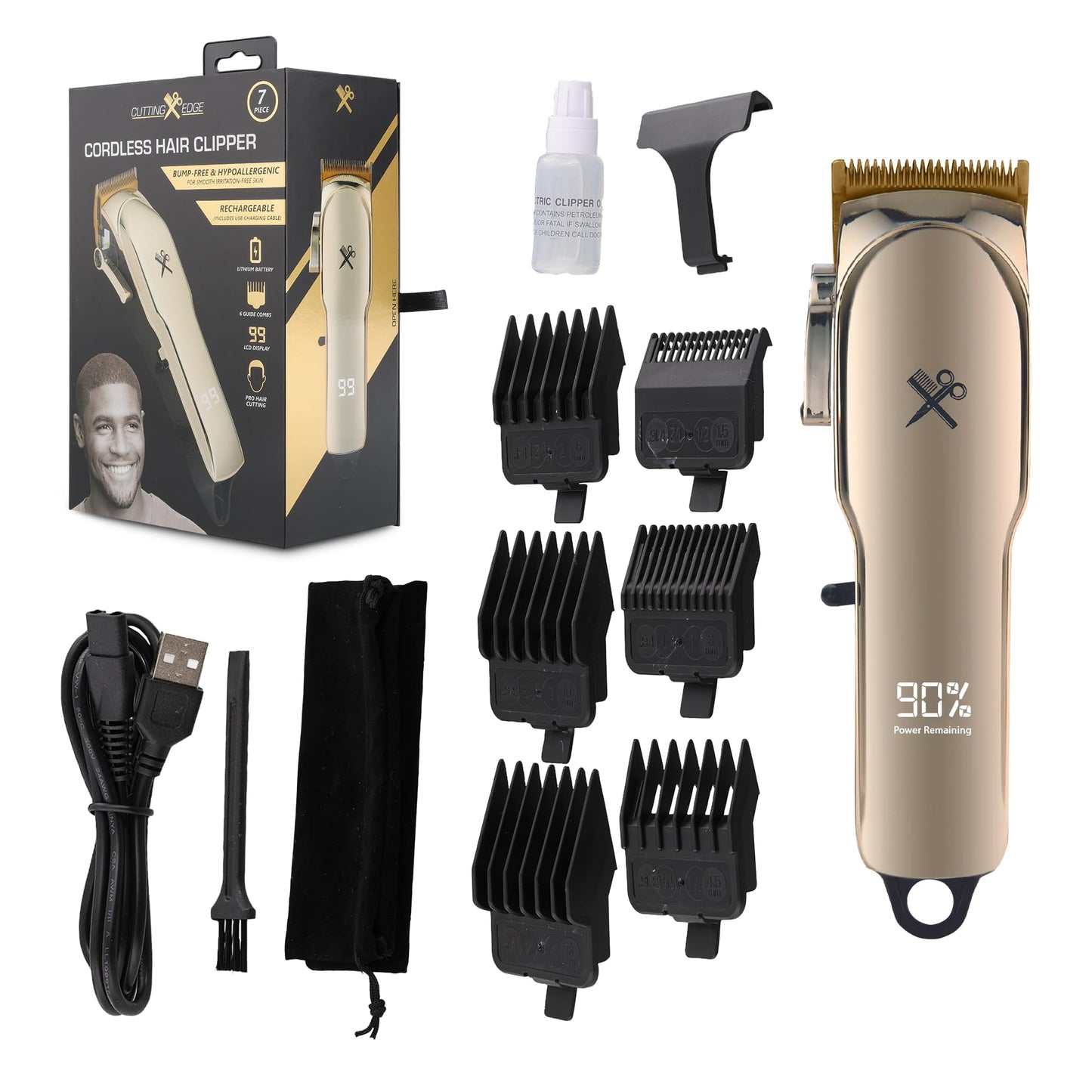 Cutting Edge Hair Clippers, Cordless Rechargeable Hair Clipper for Men & Women, Adjustable Taper, 6 Guide Combs, Hypoallergenic & Heat-Resistant Beauty and Personal Care Cutting Edge