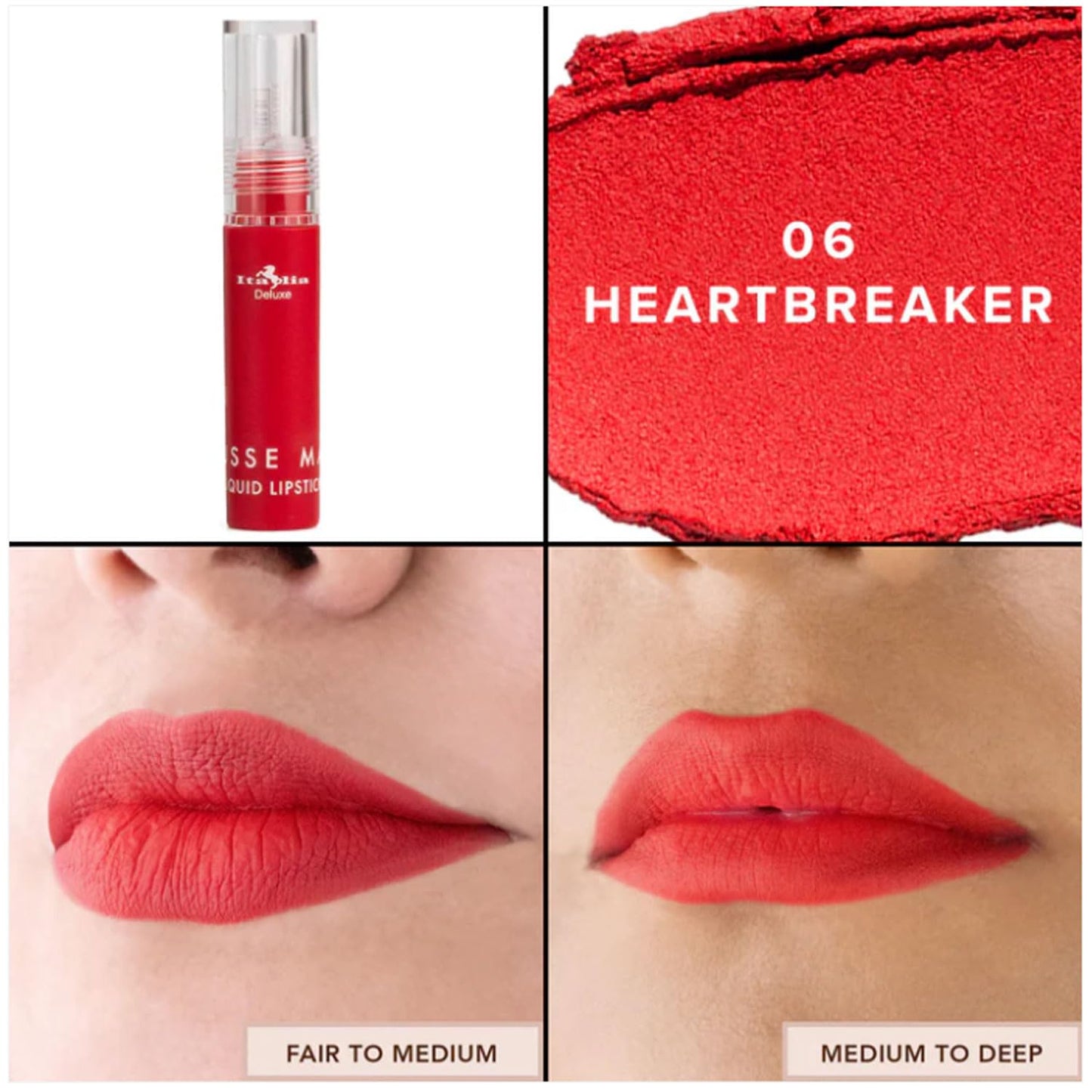 Italia Deluxe Pick 1 Mousse Matte Liquid Lipstick Comfortable Velvet Finish & Zipper Bag (190-06 : HEARTBREAKER, Full Size) Beauty & Personal Care Italia Deluxe