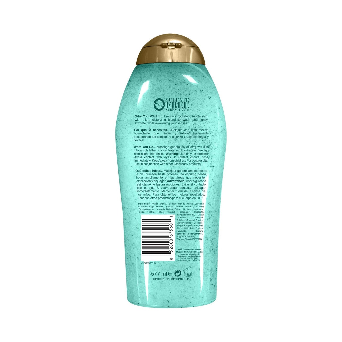 OGX Hydration + Sea Kelp & Hyaluronic Acid Sulfate-Free Lightly Moisturizing Body Scrub with Black Rice, Gentle Exfoliating Daily Body Wash to Soften Beauty and Personal Care OGX