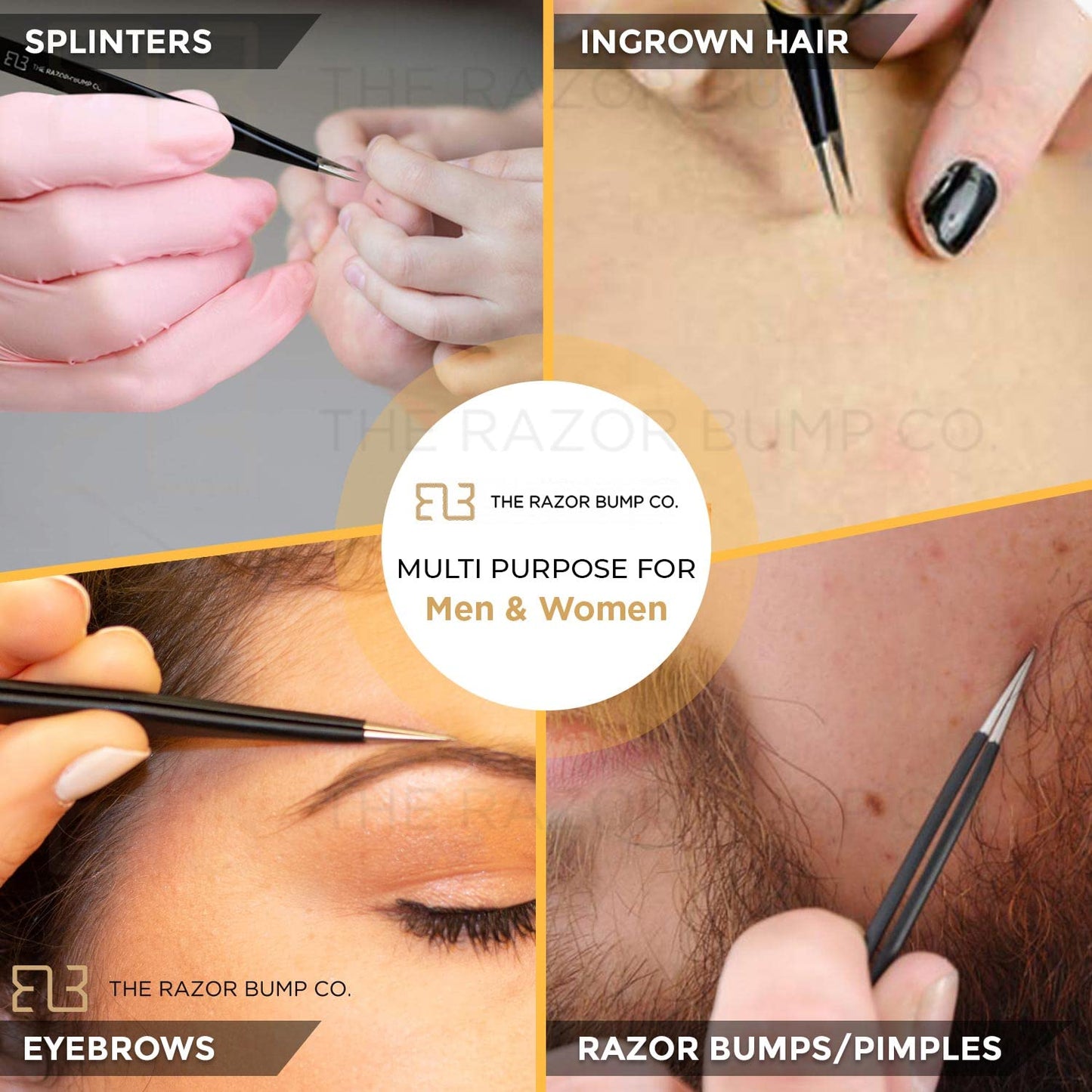 Tweezers For Ingrown Hair By The Razor Bump Co. - Sharp, Stainless Steel, Surgical - Professional Tweezers For Women and Men - Precision Splinter Beauty and Personal Care TRBC