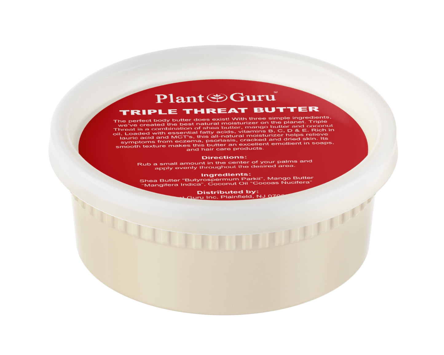 Plant Guru Triple Threat Body Butter 8 oz. - Blend of Shea, Mango & Coconut Oil - 100% Pure Natural Raw Unrefined Moisturizer For Dry Skin, Face Beauty & Personal Care Plant Guru