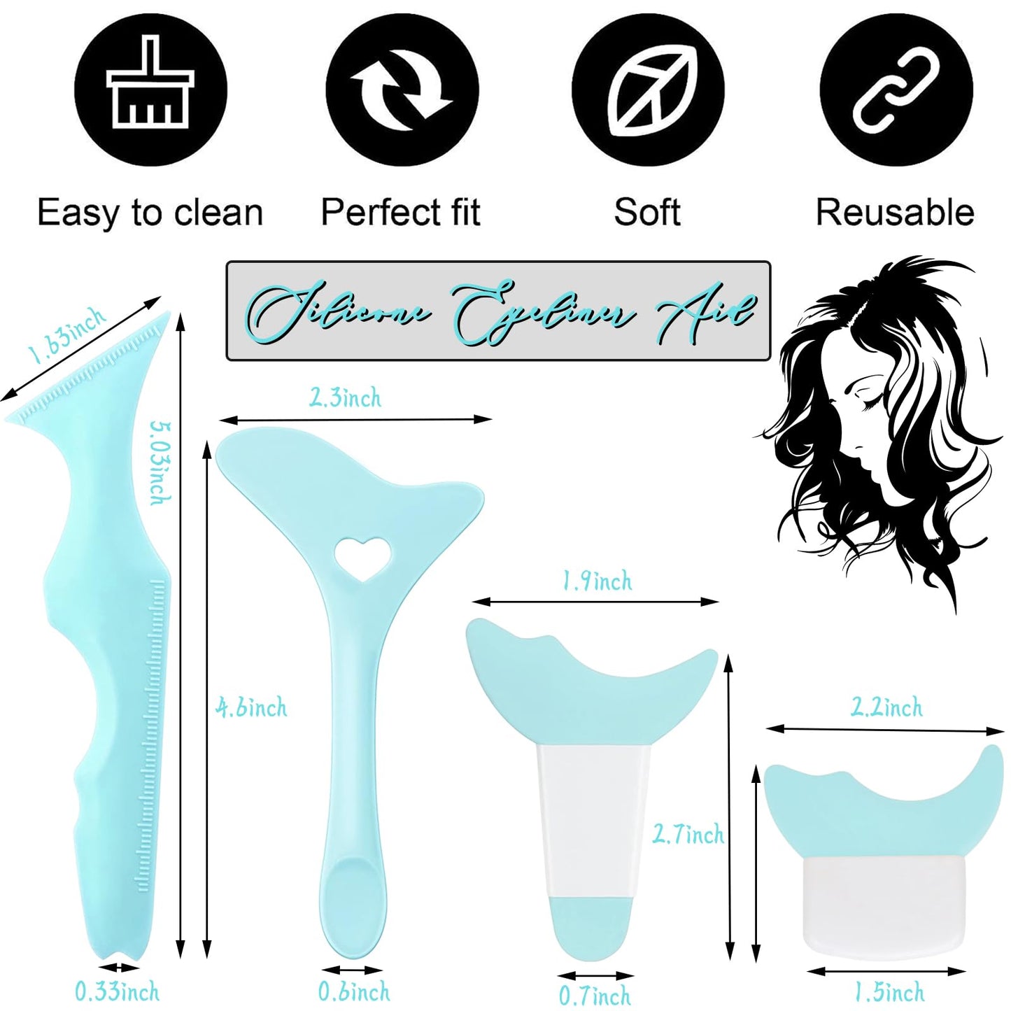 4Pcs Reusable Silicone Eyeliner Stencils - Mascara Shield Guard, Eyelash Lipstick Eyeshadow Applicators Aid Tool - Multifunctional Eye Makeup Tool Beauty & Personal Care ONEUPIN