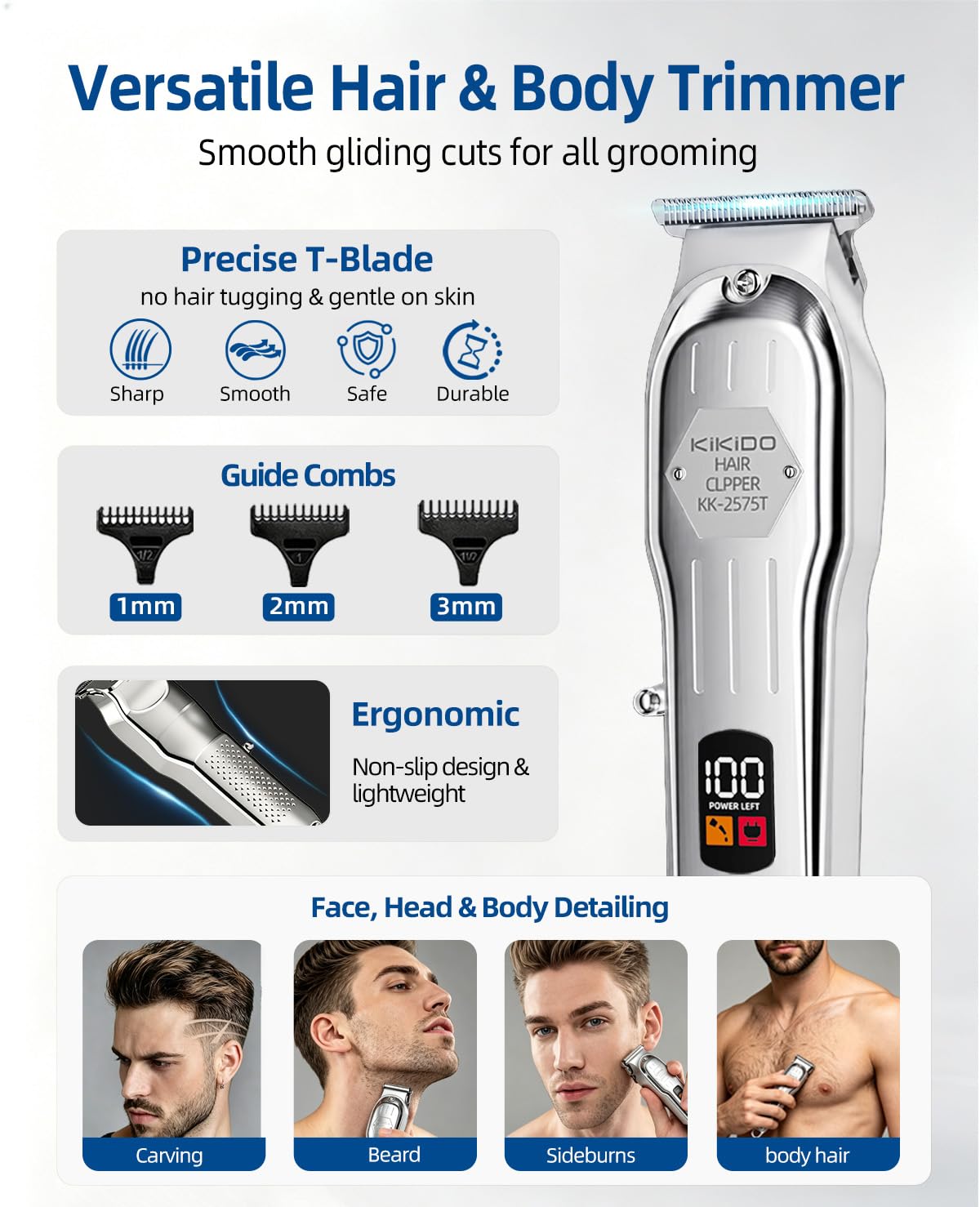 KIKIDO Cordless Hair Clippers for Men Professional Home Hair Cutting Kit