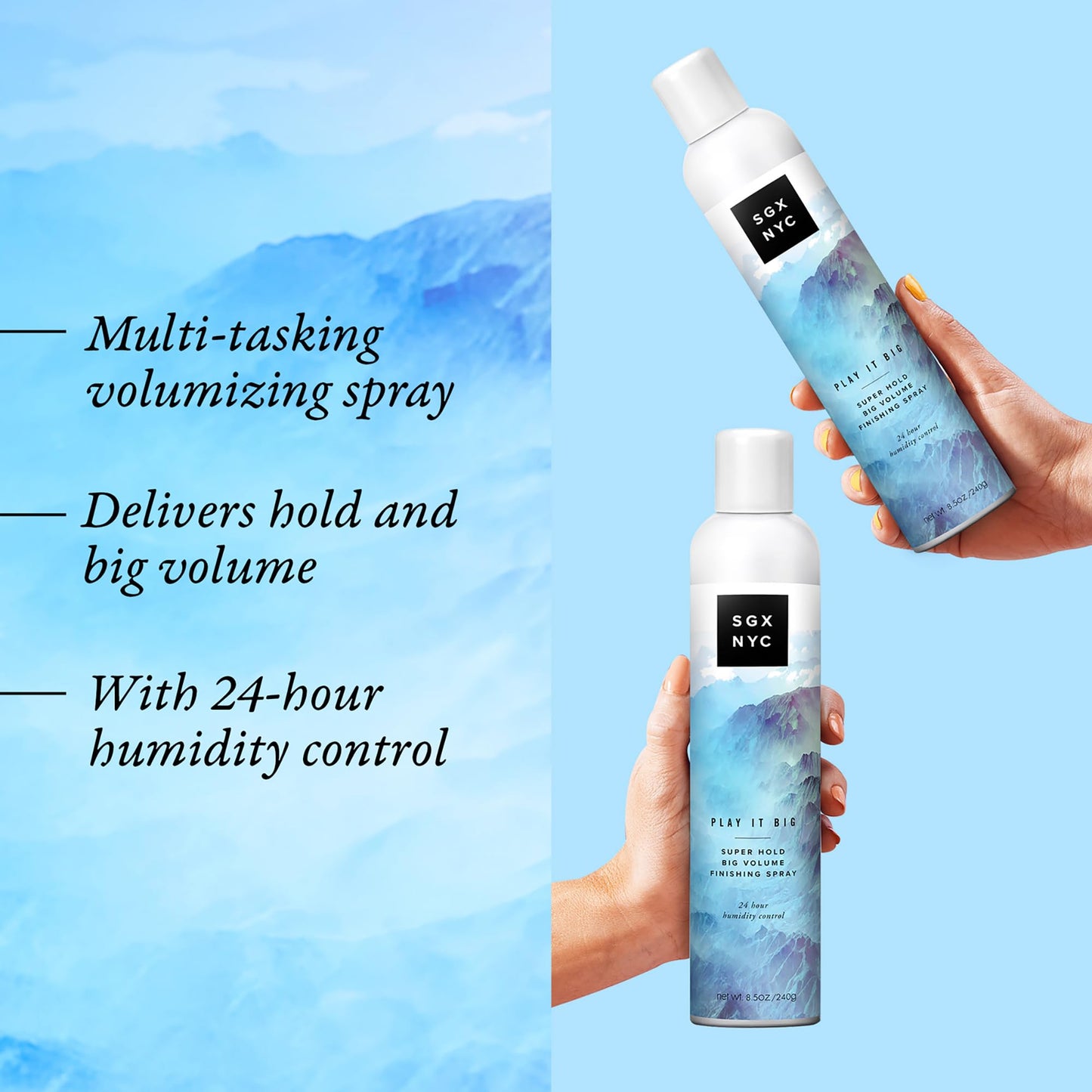 SGX NYC Play it Big Super Hold Volume Finishing Spray - Long Lasting Hair Spray with Anti Frizz Finish - Paraben Free with Coconut Oil - 4 pc Beauty & Personal Care SGX NYC