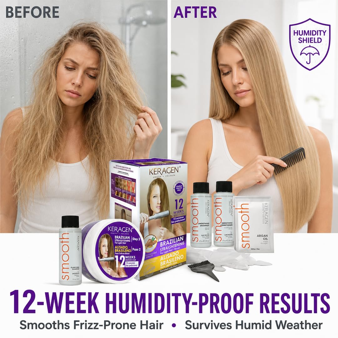 KERAGEN At-Home Hair Straightening Kit, Frizz Control
