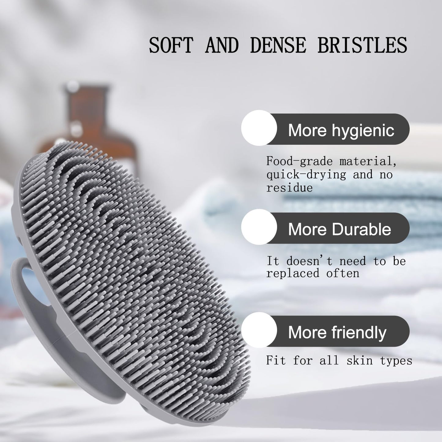 INNERNEED Food-Grade Soft Silicone Body Scrubber Shower Brush Handheld Cleansing Skin Brush, Gentle Exfoliating and Lather Well (Gray) Beauty & Personal Care INNERNEED